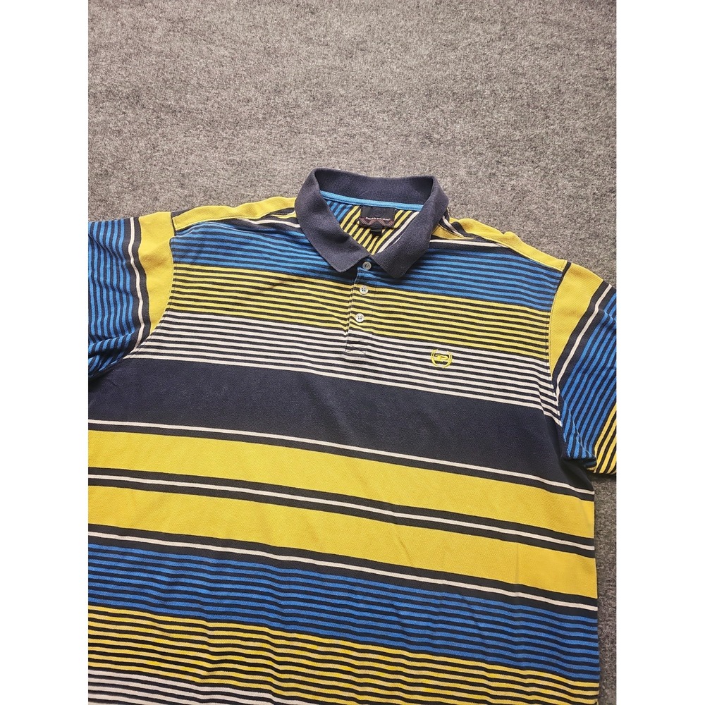 Phat Farm Men's 3XL Short Sleeve Striped Polo Shirt Blue Yellow 100% Cotton